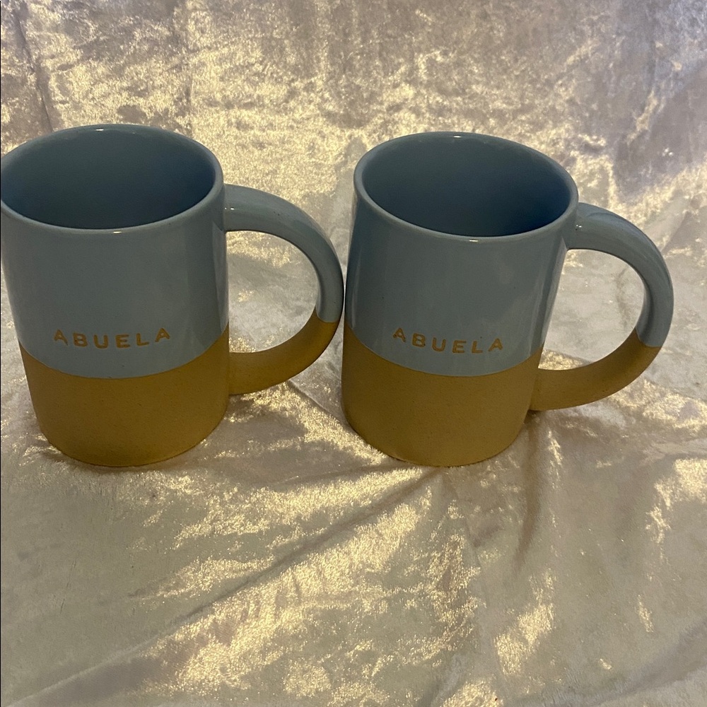Room Essentials Tan Stoneware Mugs “ABUELA” meaning grandma. Set of 2 - Picture 2 of 7